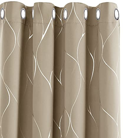 Deconovo Abdunkelnd Gardinen Dicke Thermovorhang Kälteschutz Thermogardine Hitzeschutz, Sichtschutz Vorhang mit Ösen, Sonnenschutz Vorhang, 183x117 cm(HöhexBreite), Taupe, 2er Set