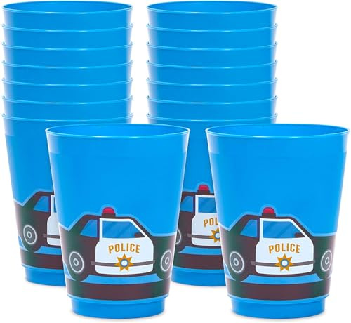 Lot de 16 gobelets en plastique de 473 ml, fournitures de fête d'anniversaire de police pour enfants