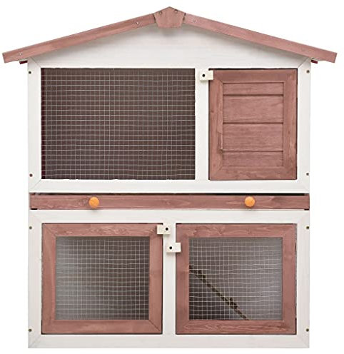 Tidyard Kaninchenstall mit 3 Türen Witterungsbeständig Kleintierstall Hasenstall Kaninchenkäfig Hasenkäfig Kleintierhaus Kleintierstall Kleintiergehege Holzkäfig Braun Holz