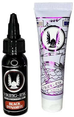VIKING INK - Kit für Tattoo - Kit Black Dynamite 1oz + Stencil 1oz - Tattoo Ink