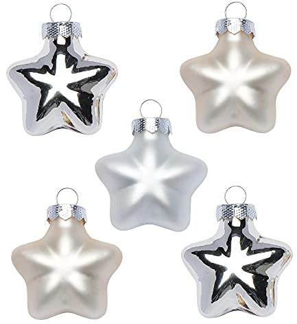 Inge Glas Magic Mini-Weihnachtskugeln Sterne 4cm 8 STK | Weihnachtsbaumanhänger Sterne aus Glas | in Karton-Box (Cloud Dancer | beige weiß)