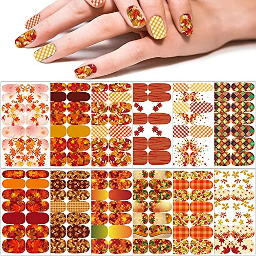 Nagelsticker Selbstklebend, 168 Pieces Herbst Nagelaufkleber Ahornblätter Nagelfolie, Gold Leaves Nagelfolie Autumn Thanksgiving Nagel Kunst Stickers Design
