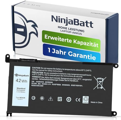 NinjaBatt Batterie Compatible avec Dell WDX0R P69G Inspiron 13 15 5000 7000 5567 7579 5578 5570 5568 7569 5579 5565 7573 13 7378 5378 7368 5379 5368 7375 17 5767 Y3F7Y - [42Wh/11.4v]