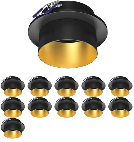 ledscom.de 12 Stück Deckeneinbaurahmen KRON, rund, schwarz/gold matt
