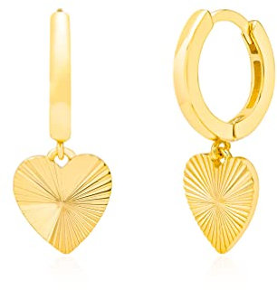 Brandlinger ® Ohrringe Silber 925 hängend. Creolen mit Anhänger Herz. Schmuck Damen vergoldet mit 18 Karat (Silber und Gold) für Frauen und Mädchen. Durchmesser der Creolen 12,5mm. (Gold)
