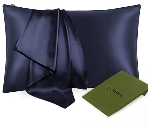 LILYSILK 25 Momme Seide Kopfkissenbezug Kissenbezug Kissenhülle Seidenkissenbezug mit Hotelverschluss 1 Stück aus 100% hochwertigster Verpackung MEHRWEG (40x80cm, Navy Blau)