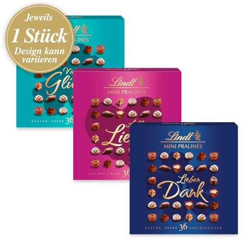 Lindt Schokolade - Mini Pralinés Emotionale Botschaften | 8 x 180 g | Pralinen-Schachtel 4 Varianten mit je 36 Pralinen in 9 Sorten | Pralinengeschenk | Schokoladengeschenk