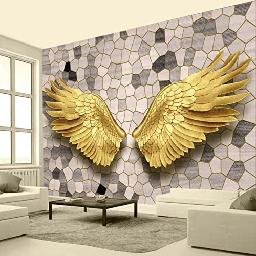 Yimesoy Personnalisé Grand Papier Peint Mural 3D Moderne Or Ange Ailes Mosaïque Pierre Motif Fond Papier Peint Mural 120Cm(W)×80Cm(H)