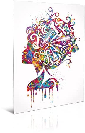 Yangxiaolei Hair Stylist Art Watercolor Print Hair Salon Art Hair Dresser Canvas Wall Art Hairdresser Gift Beauty Salon Wall Hanging Nail Art Hair Studio Home Decor 60x80cm(23.6x31.5inch) Frameless