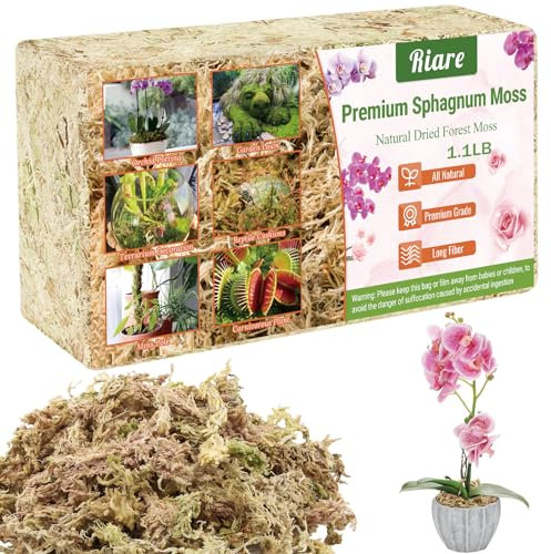 Riare 500g Sphagnum Moos für Pflanzen Natürliche Lange Faser Torf Anthrax Pflanzen trocknen, Fleischfresser Pflanzen Orchideen Topf Pflanzen gemischte Orchideen, Fleischfresser, Fleischfrüchte (500g)