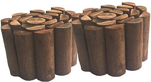2 X Log Border Edging Roll (Brown) 1.8 Metres Length x 15cm Height - Flower Beds, Lawns, Paths, Patio, Wooden Picket Fence Roll