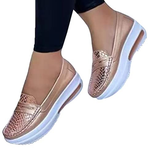 ticticlily Mocassins à Plateforme Confortables pour Femmes Chaussures de Marche à Talon Compensé à Bout Rond Chaussures Casual Mocassins A Or Rose 37 EU
