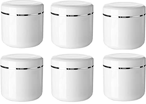 Lot de 6 Boîtes Rondes Vides en Plastique avec Couvercle, 250 ml, Rechargeables pour le Corps, le Masque, la Lotion (Blanc)