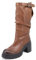 QUEEN HELENA Stivali di Pelle con Tacco Plateau Biker Arricciati Invernali Donna QH21L48 (Marrone, numeric_37)