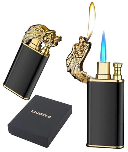 GOOBIX Magic Dual Flame Feuerzeug - Dragon Flame, Wasserdicht, Winddicht, Fluoreszierend, Nachfüllbar, Für Zigarren - Butanfrei (Tiger Black)