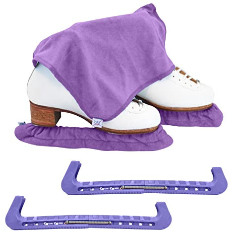 CRS Cross Schlittschuhschoner, Soaker und Handtuch Geschenkset Essentielles Eislauf-Hartschutz und weiche Kufenabdeckung Zubehör für Eiskunstlauf oder Hockey (Lunge Lavendel, groß)