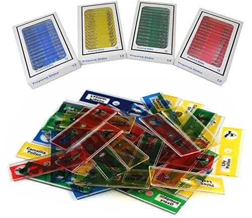 48pcs Prepared Microscope Slides,Biology Plastic Animals Insects Plants Flowers,Mgoodoo Lab Specimens Portable Educational Microscope Slides(4 Boxes)