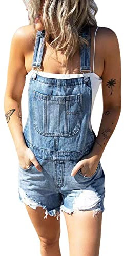 Salopette in jeans da donna: salopette da donna corte in jeans, tuta corta in denim, tuta in jeans, vintage, pantaloni con tasche in denim/salopette, tute/minigonna Streetwear, Blu, S