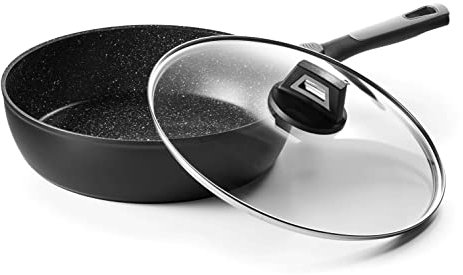 Pradel Excellence - Pierra Sauteuse 28 cm - Aluminium Forgé - Revêtement Façon Pierre - Épaisseur 2,5/4,0 mm - Manche Amovible - Compatible Tous Feux, Induction Inclus
