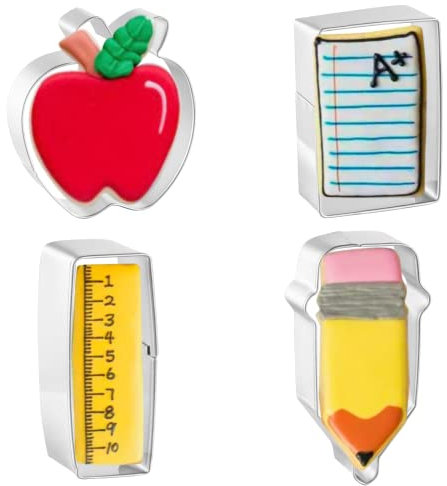 JOB JOL Ausstechformen, 4 Stück, für Schulanfang und Lehrer, Apfel, Bleistift, Papier, Lineal