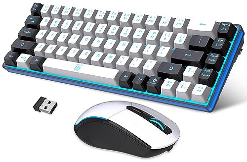 Snpurdiri Gaming Keyboard and Mouse Combo 60% Wireless, 2000mAh Rechargeable Battery, Mini Mechanical Anti-Ghosting Keyboard + Mouse 6D 3200DPI for Gaming, Office (White-Black)