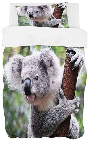 Zomer Bettwäsche 135 x 200 cm Koala Motiv Bettbezug Set 2teilig Weich Mikrofaser Bettwäsche Deckenbezug - 1 Flauschige Bettbezug und 1 Kissenbezug 80x80cm