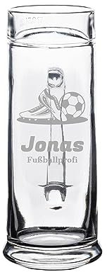 LUXENTU Gravur Bierkrug Bierglas mit Gravur, Henkelkrug, Bierseidel mit 0,3 Liter Eichung, Personalisierte Lasergravur von Motiv & Name, Fußball & Schuhe