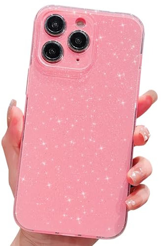 Finyosee Compatible with iPhone 11 Pro Max Case 6.5 inch, Cute Neon Bright Color,Glitter Bling Thin Slim Shockproof Silicone Sparkly Case, Soft TPU Phone Case for Women Girl-Pink