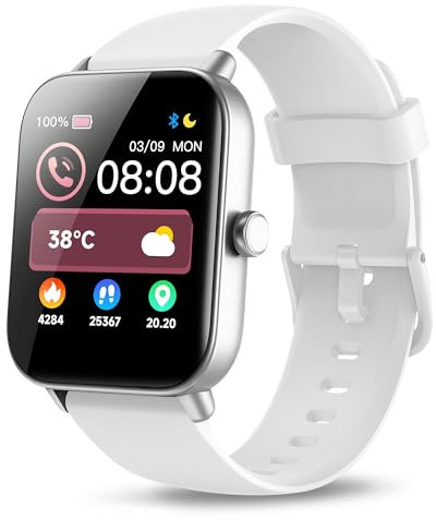 Smartwatch Uomo Donna, 1.8'' Orologio Smartwatch Uomo con Chiamate e Risposta, Alexa Integrato, Impermeabile IP68 Fitness Tracker con Cardiofrequenzimetro/SpO2/Sonno, 110 Modalità Sport (Bianco, 1.8)