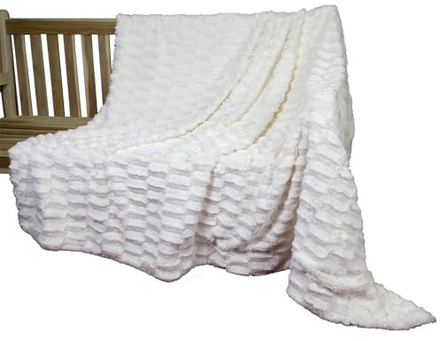 Trendyshop365 Kuscheldecke 150x200 cm Kaninchen Tierfell-Optik leichte Wohndecke (Creme)