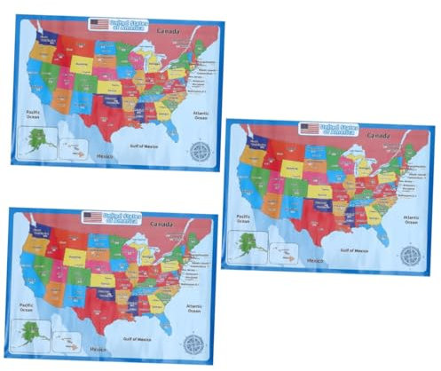 NUOBESTY Geographie Poster 3 Blatt Usa-Kartenplakat Us-Karte Usa-Karte Für Spielzimmer Dekoration Zubehör Cartoon-Zubehör Produkte Zum Dekorieren Von Synthetischem Papier