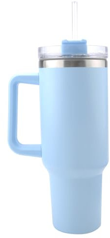 APOMOONS 40oz Stainless Steel Vacuum Insulated Cup, Travel Tumbler with Straw Lid and Handle, Leak Proof Coffee Mug, Blue