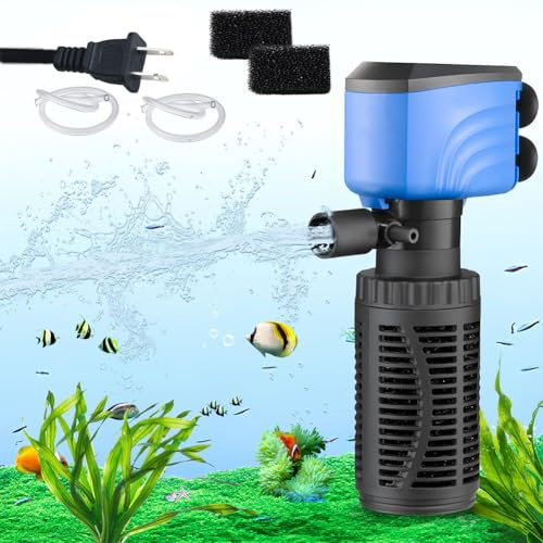 Begonia 5 in 1 Aquarium Filter, Einstellbarer 600L/H Aquarium Schwammfilter, 6W Aquarium Internal Filter, Aquarium Innenfilter, Leiser Aquarium Filterpumpe für kleine Aquarien, Tropische Aquarien