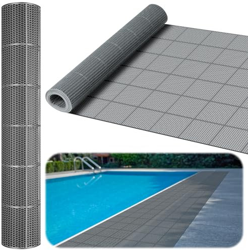 Tondiamo Tappetino drenante per piscina, antiscivolo, in PVC, per esterni, interni, patio, piscina, ristorante, garage, cucina, bagno, bar (grigio, 0,9 x 3 m)