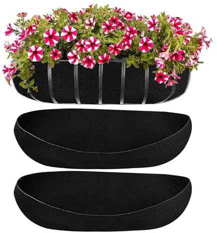 Rurunklee 3 Pack Felt Trough Planter Liners 24 Inch Fabric Window Box Liners Replacement Black Non-Woven Hanging Plant Liner for Planter Garden Fence Flower Baskets Vegetable Pot