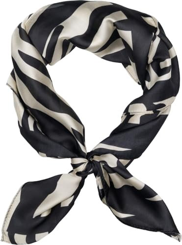 styleBREAKER Damen Halstuch mit Zebra Muster Animal Print und farbigem Rand, Tuch, Vierecktuch, Kopftuch 01016236, Farbe:Schwarz-Beige