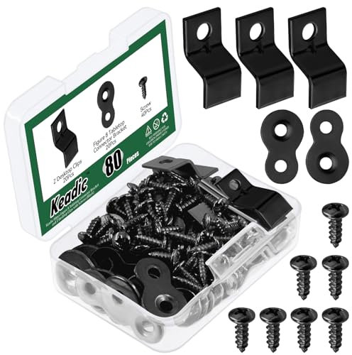 Keadic Lot de 101 fixations de dessus de table robustes avec vis, support de connecteur de table en forme de 8 et clips de bureau en Z pour meubles en bois (noir)