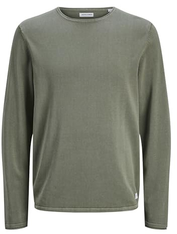 JACK & JONES Herren Strickpullover Rundhals Basic Langarm Sweater Baumwolle Shirt JJEHILL, Agave Green, XS