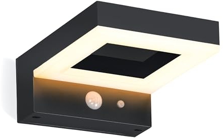 Esotec Solar Wandleuchte Außenwandleuchte Stella Bewegungsmelder 102935 | Solar Wandleuchte 16,3x12,3x6cm, Kunststoff schwarz, PIR 90°/6-8m, 3000K, 70/300/500lm, 9Std, 2000mAh LiFePO4 Akku wechselbar