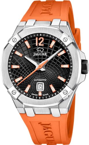 JAGUAR Swiss Made Automatik Herrenuhr Kautschuk Orange - Datum, Saphirglas - Wasserdicht 10 ATM - J1030/1 Automatic