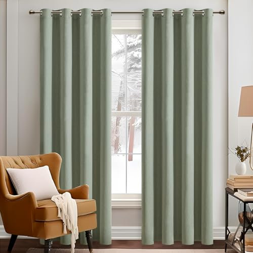 MRTREES Vorhang Verdunkelung Salbeigrün Gardinen 100% Blickdicht, Vorhänge Leinenoptik mit Ösen 2er Set, 225 cm Lang, 132 cm Breit, Thermo Vorhänge Gegen Kälte für Schlafzimmer Wohnzimmer