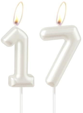 Perlweiße Geburtstagskerze, weiße Happy Birthday Zahl 17 Kerze, Kuchen-Kerzenaufsatz für Mädchen, Hochzeitstag, Gedenken