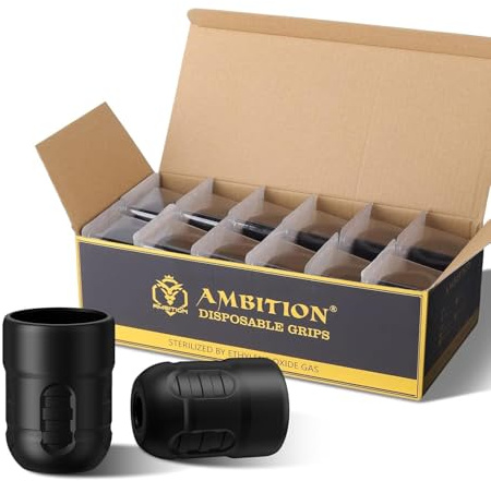 Ambition Soldier P3 Manchons de tatouage jetables - 12 pièces 36 mm en caoutchouc avec système de réglage par clic pour machine à tatouer Soldier, Zetton, Torped et Shura