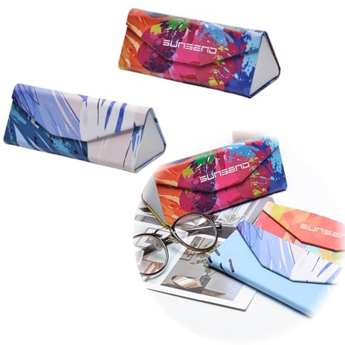 WHYCNJL 2 Pezzi Custodia Rigida Occhiali in Ferro con Strato Esterno in Pelle, Custodia Pieghevole per Occhiali da Sole, Custodia Rigida in Metallo per Occhiali da Lettura per Uomini e Donne