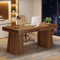 Tribesigns 140 cm Schreibtisch, Moderner Home-Office-Schreibtisch mit Doppeltem Trapezfuß, Holz-Computertisch, Business-Arbeitsplatz, Kleiner Konferenztisch, Braun