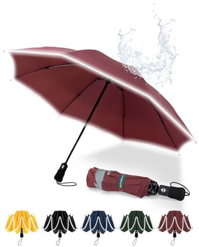 Chakipee Regenschirm Groß Sturmfest Reflektierend für Herren und Damen – Taschenschirm Automatik Auf und Zu Reise Schirm Kompakter Tragbarer, Taschenschirme 210T Beschichtung 106 cm Spannweite