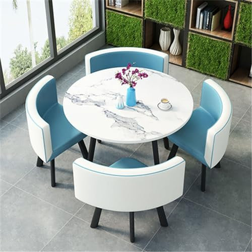 Modernes rundes Konferenztisch-Set mit 1 Tisch und 4 Stühlen, 5-teiliges platzsparendes Möbelstück für Büro, Wohnzimmer und Esszimmer (#10)