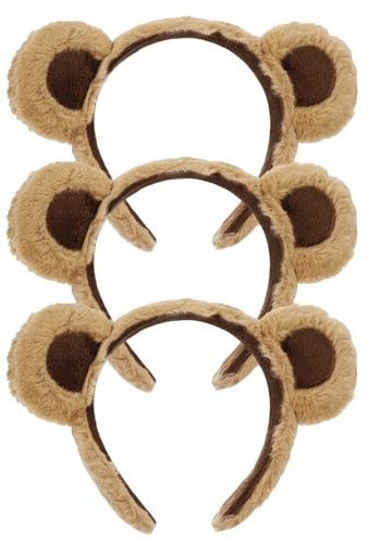UILYNIU 3 Stück Tier Stirnbänder für Kinder Erwachsener, Bärenohren Stirnbänder Mäuschen Stirnband, Tierohr Haarreif Damen Mädchen, Tiere Haarbänder Kopfbedeckung für Halloween Kostüm (Braun, M)