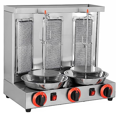 XCSCUK Vertical Doner Kebab Grill Machine,360 Degrees Rotating Rotisserie Oven,Gas Grill, for Commercial and Home Kitchen (Silver)