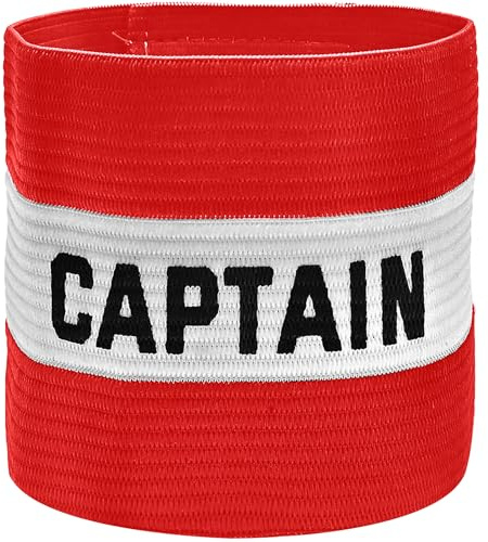 LICQIC Fußball Kapitänsbinde, Entwurf A, Rot | Verstellbare Fußball Armbinde, Gummizug Elastic Kapitäns Armbinden für Viele Sportarten